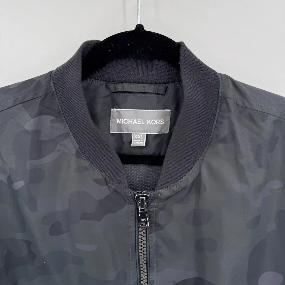 MICHAEL KORS Black Gray Camouflage Camo Bomber Jacket Size XXL 2XL